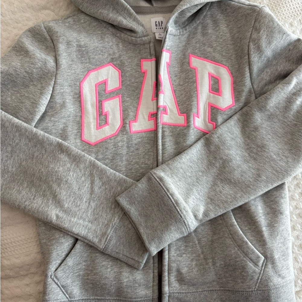 GAP Kids Hoodie in Gray with Pink Lettering